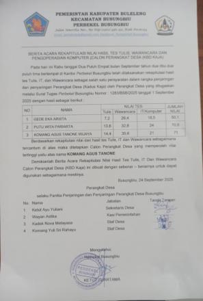 NILAI DAN PROSES PENYARINGAN PERANGKAT DESA BUSUNGBIU